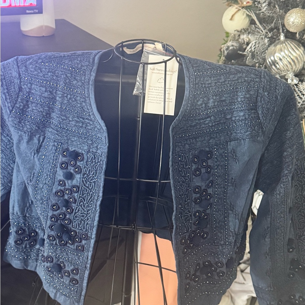 Soft Surroundings Midnight Blue Embellished Blazer